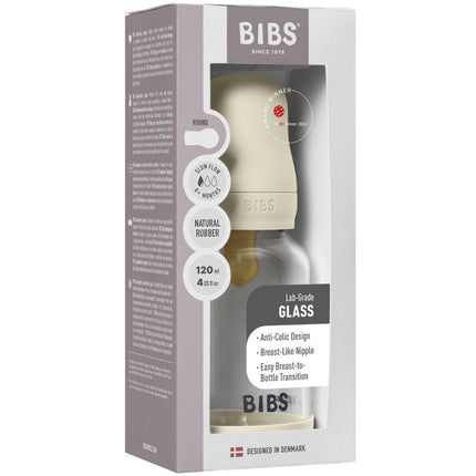 BIBS Glass Baby Bottle Latex Slow Flow - 120 ml