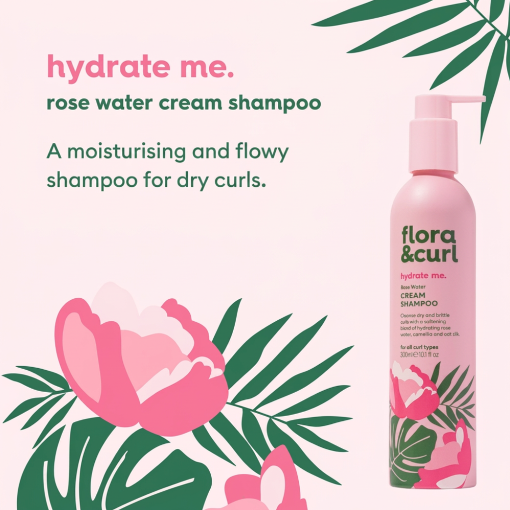 Flora & Curl Hydrate Me Cream Shampoo Rose Water - 300ml