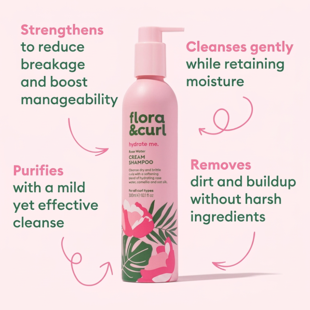 Flora & Curl Hydrate Me Cream Shampoo Rose Water - 300ml