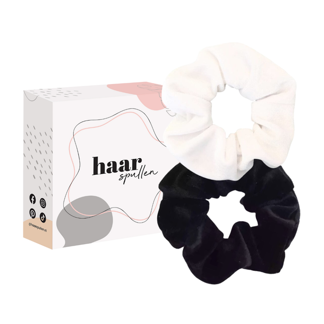 Haarspullen Velvet Scrunchie Duo Set Checkmate - Black & White