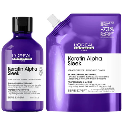 L'Oréal Professionnel Keratin Alpha Sleek Shampoo Refill Set - 300+500ml