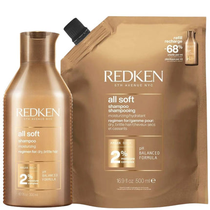Redken All Soft Shampoo Refill Set - 300ml + 500ml