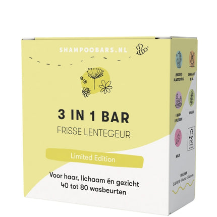 ShampooBars 3-in-1 Bar Frisse Lentegeur Haar, Lichaam en Gezicht - 60g