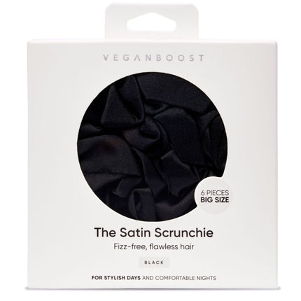 Veganboost Satin Scrunchies Black Big Size - 6pcs