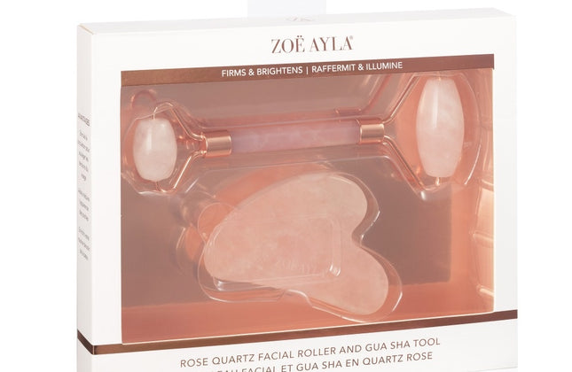 Zoe Ayla Gua Sha en Rose Kwarts Gezichtsroller Set